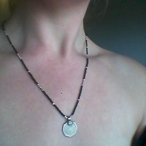 Silver Coin Brass Beaded Charm Necklace